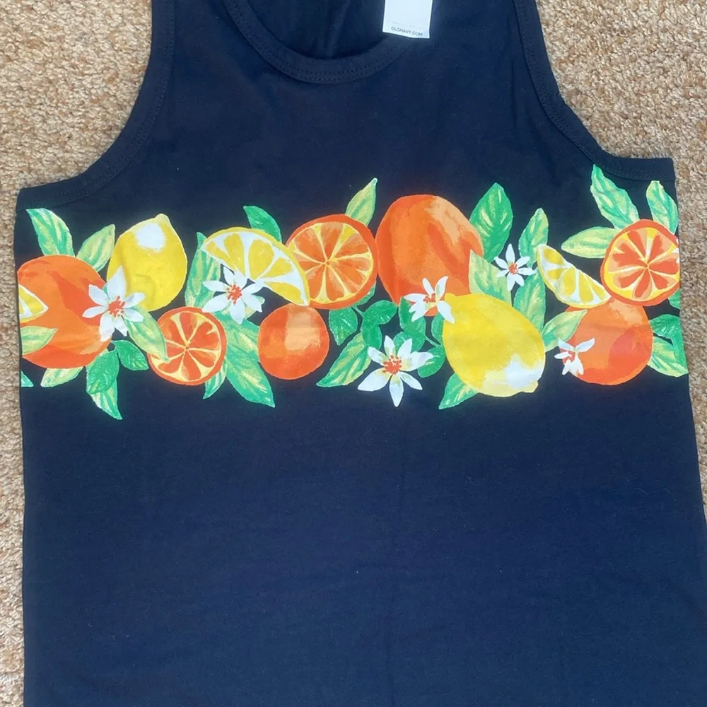 NWT Old Navy navy blue tank with oranges & lemons M/8